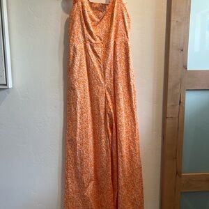Hutch Orange Floral Jumpsuit with Satin Sheen